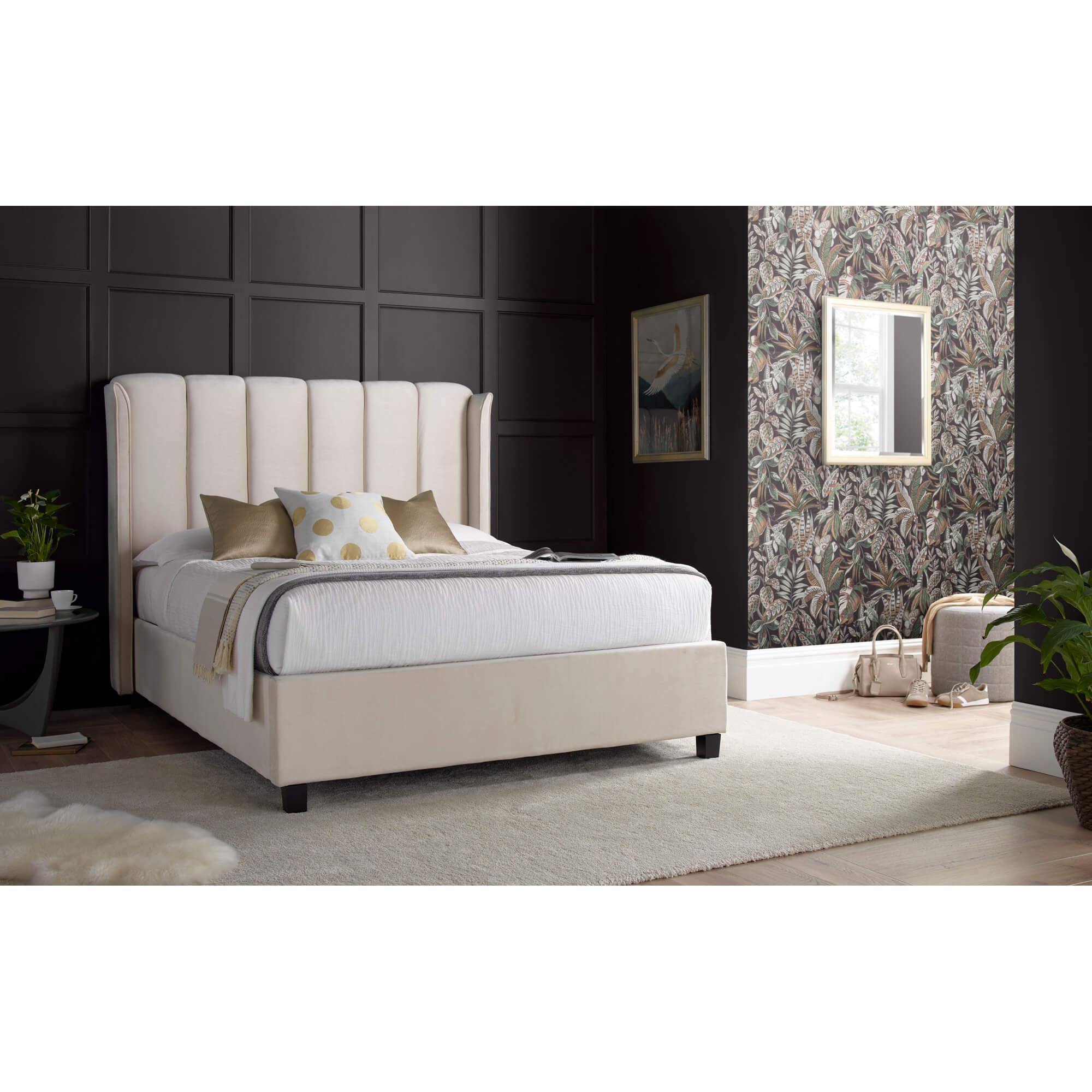 Aurora Warmstone Velvet Ottoman Bed