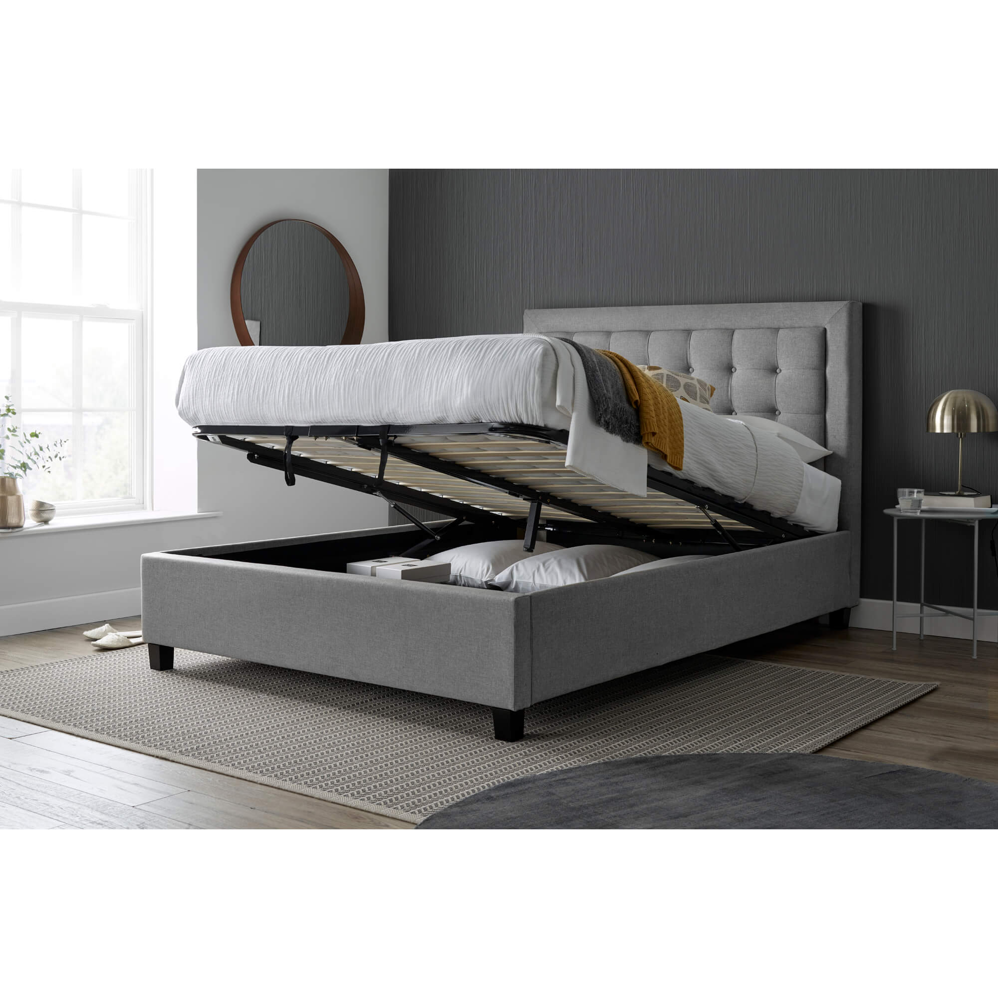 Brandon Grey Fabric Ottoman Bed