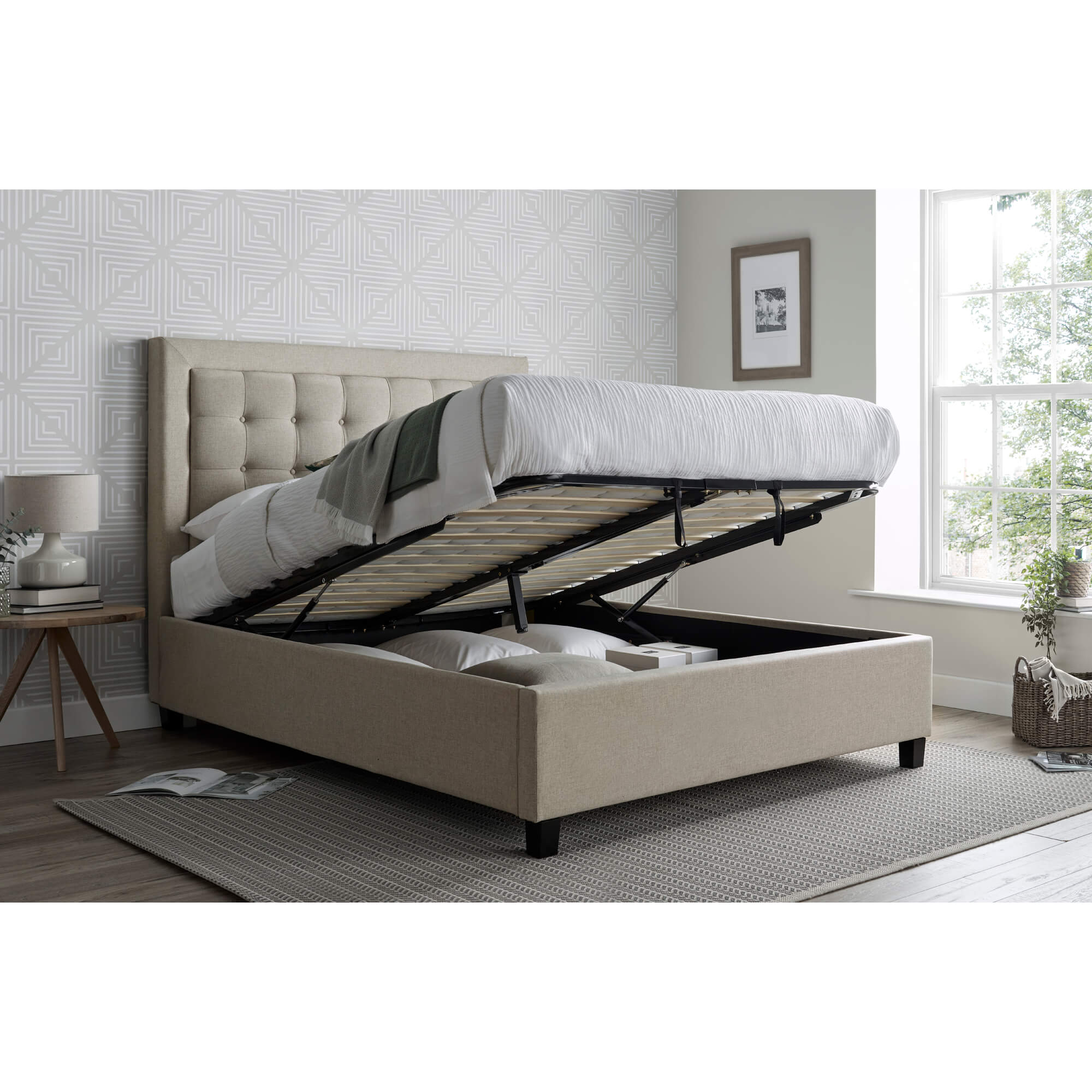 Brandon Oatmeal Fabric Ottoman Bed