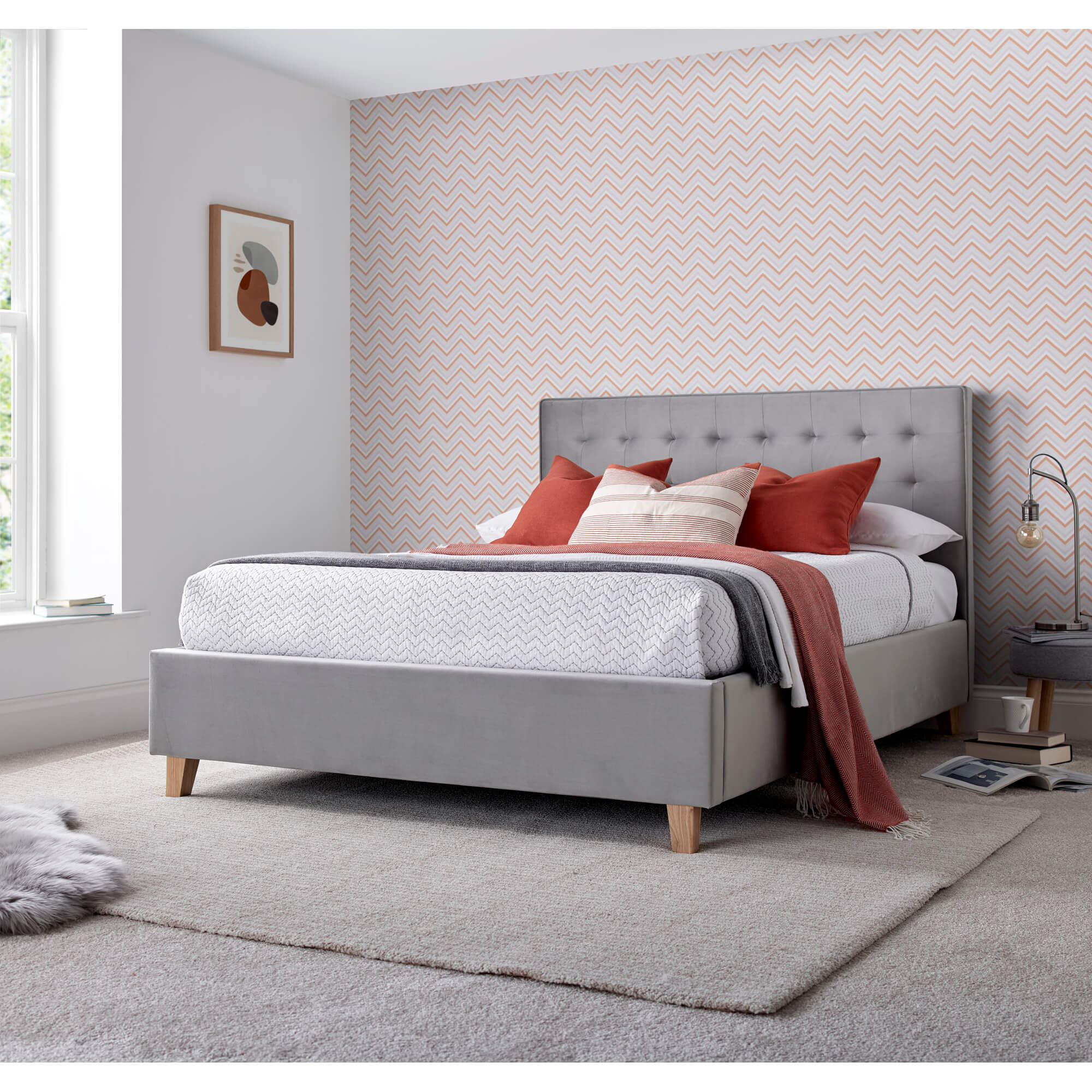 Kingham Grey Velvet Ottoman Bed