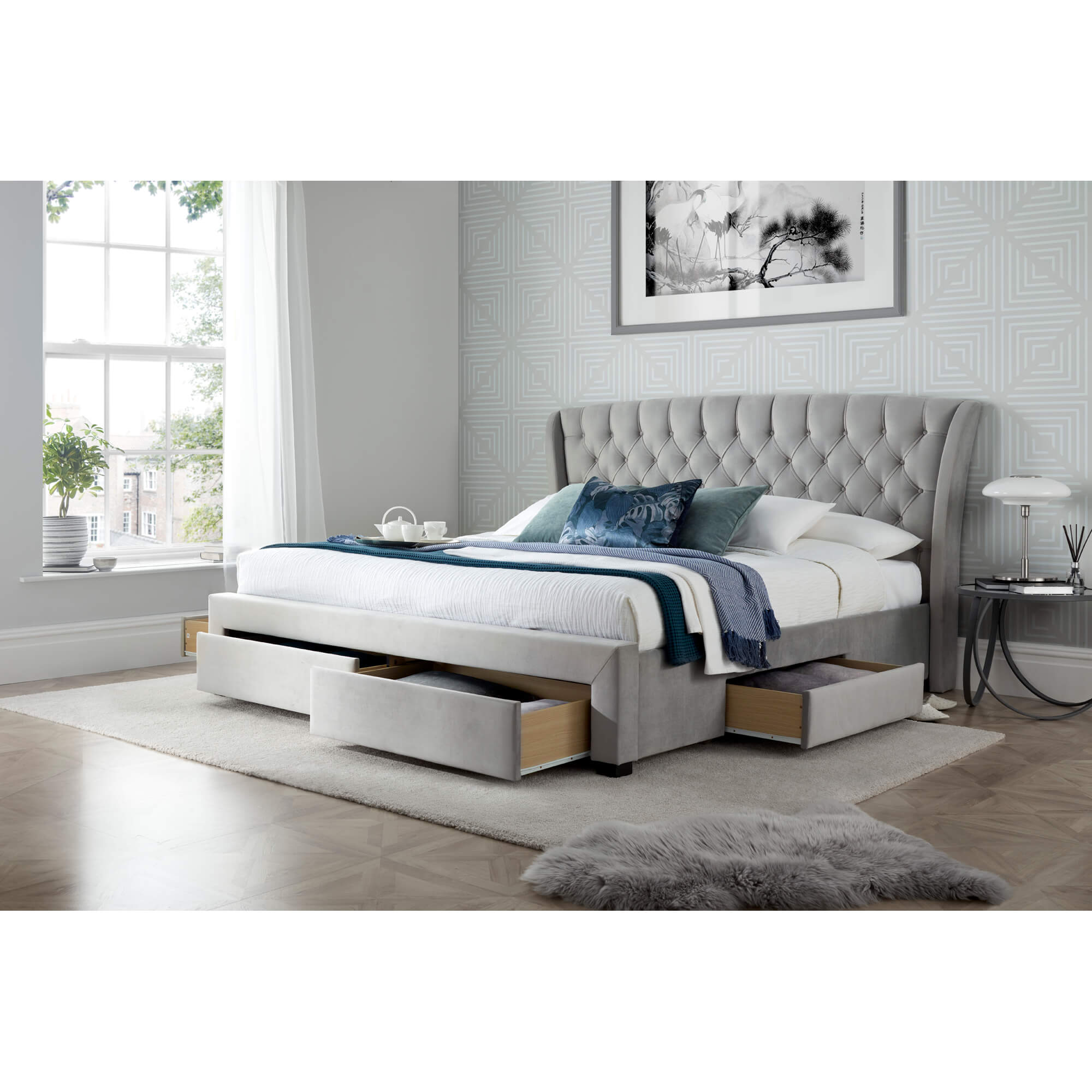 Newton Grey Velvet 4 Drawer Storage Bed