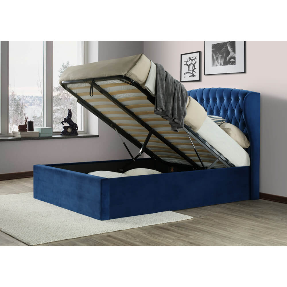 Warwick Blue Velvet Ottoman Bed