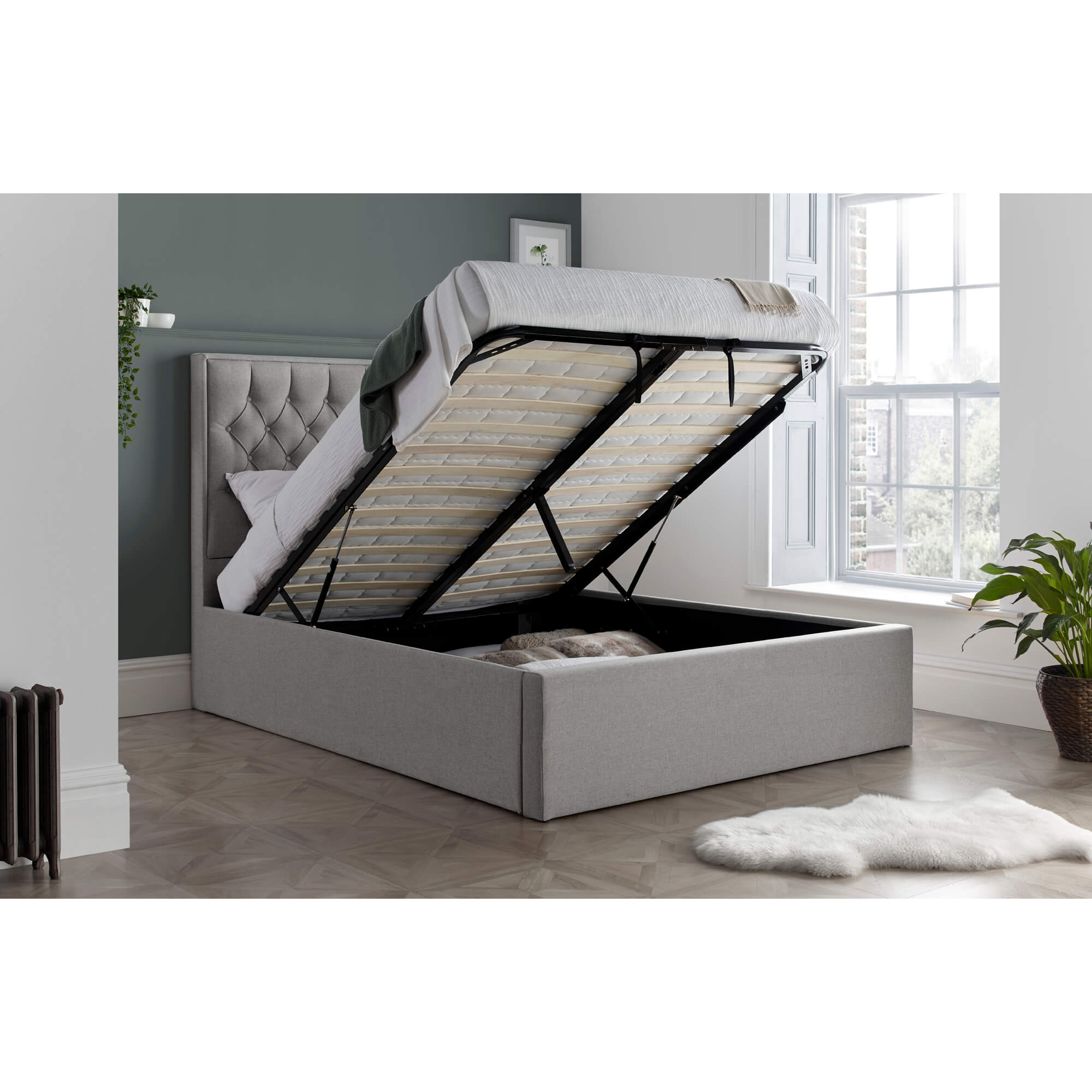 Wilson Oatmeal Fabric Ottoman Bed - Image 9