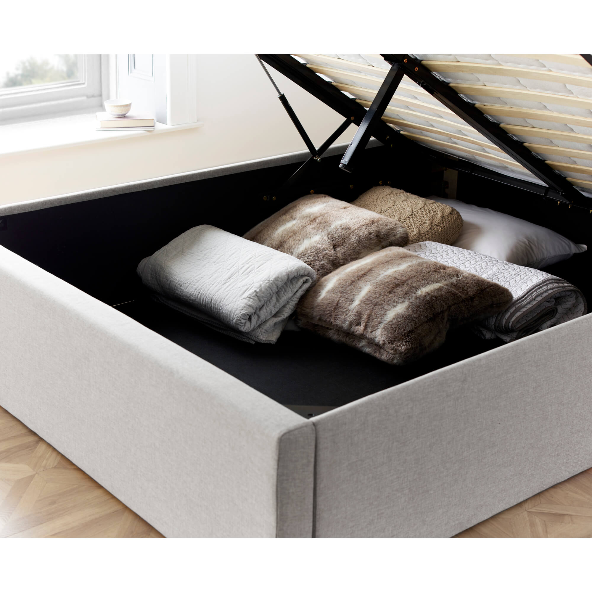 Wilson Oatmeal Fabric Ottoman Bed - Image 12