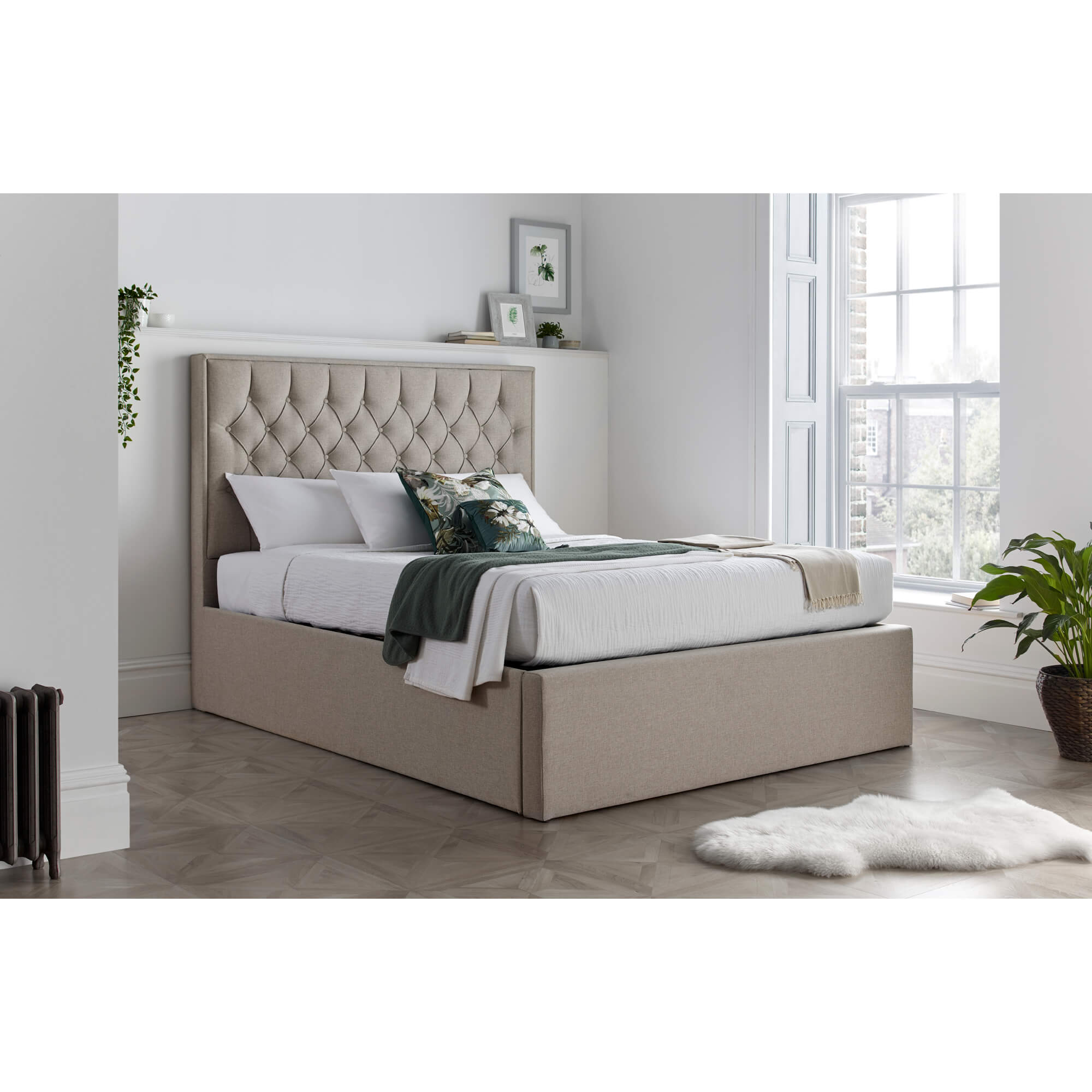 Wilson Oatmeal Fabric Ottoman Bed - Image 2