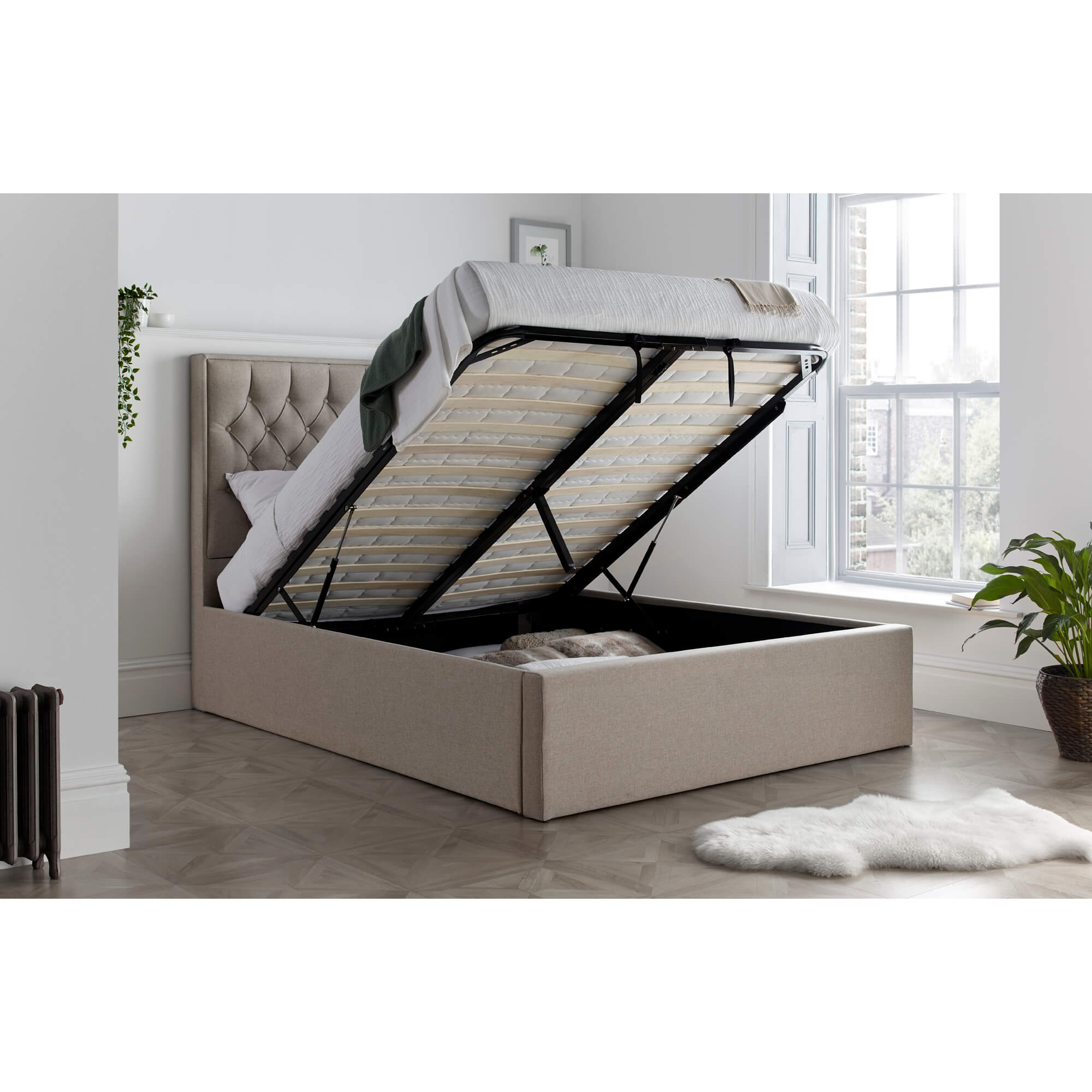 Wilson Oatmeal Fabric Ottoman Bed - Image 3