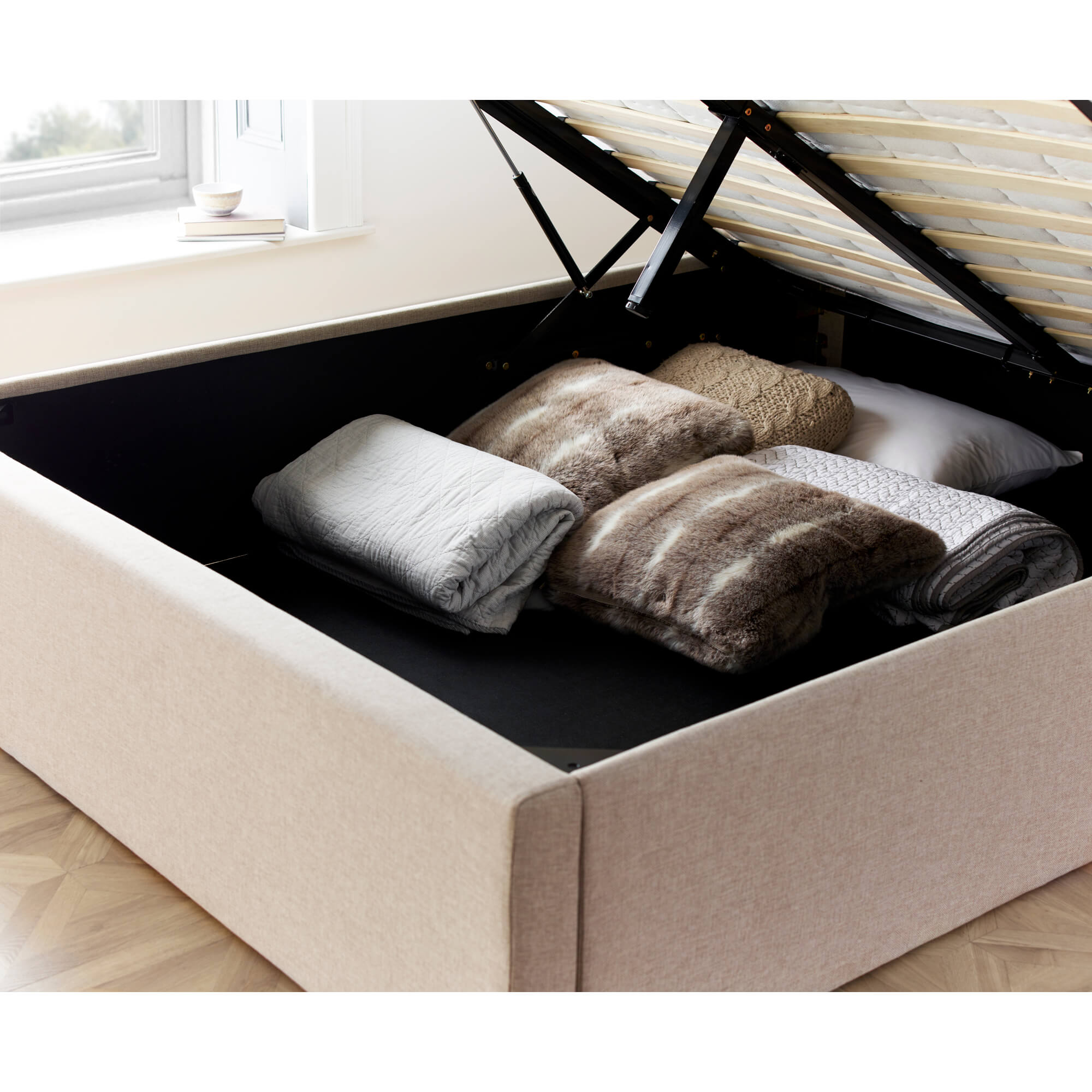 Wilson Oatmeal Fabric Ottoman Bed - Image 6