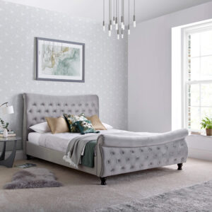 Oxford Grey Velvet Chesterfield Sleigh Bed